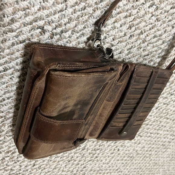 Adrian Klis crossbody wallet EUC Brown Leather Wallet with multiple billfolds - Picture 7 of 16
